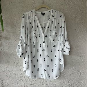 Torrid Harper Georgette Pullover 3/4 Sleeve Blouse size 0 black cat